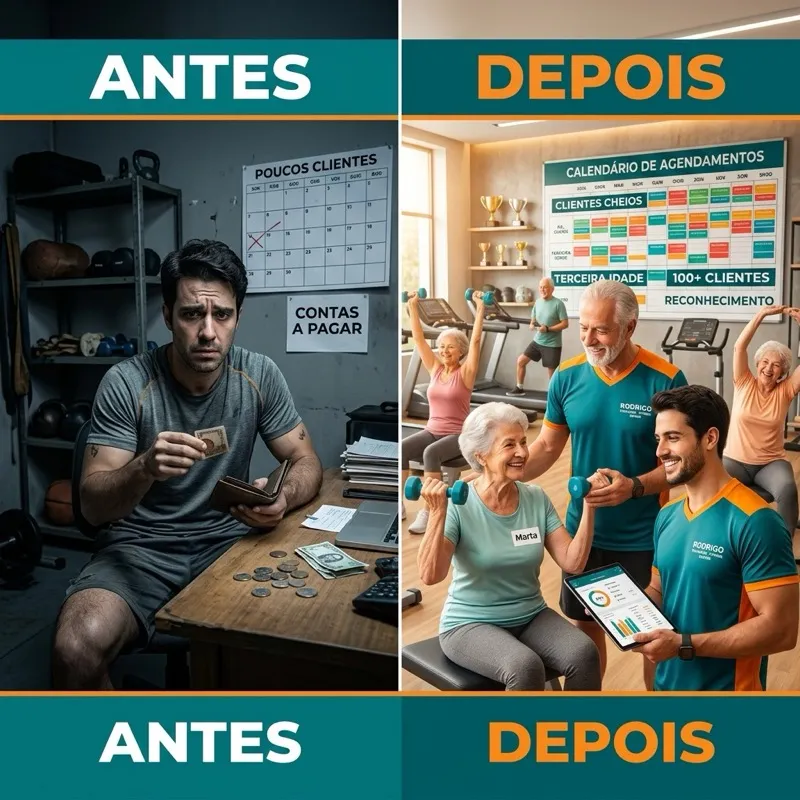 Antes e depois - Personal Trainer com poucos clientes vs sucesso profissional